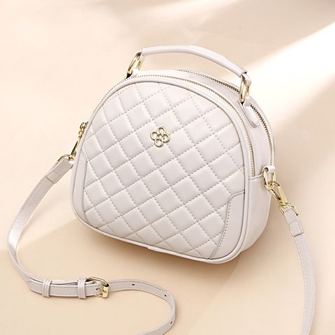 Women's Small Pu Leather Argyle Elegant Semicircle Zipper Shoulder Bag