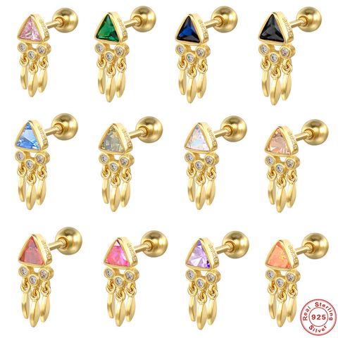 1 Piece Casual Simple Style Triangle Tassel Sterling Silver 18K Gold Plated Ear Studs