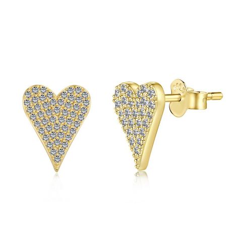 1 Pair IG Style Heart Shape Sterling Silver 18K Gold Plated Ear Studs