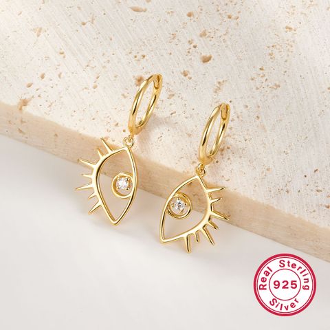 1 Pair Simple Style Devil's Eye Plating Inlay Sterling Silver Zircon 18K Gold Plated White Gold Plated Drop Earrings
