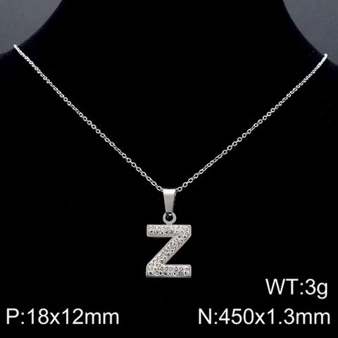 Stainless Steel 18K Gold Plated Basic Inlay Letter Rhinestones Pendant Necklace
