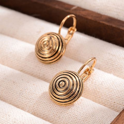 1 Pair Retro Spiral Stripe Copper 18K Gold Plated Drop Earrings
