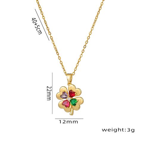 Titanium Steel IG Style Four Leaf Clover Plating Pendant Necklace