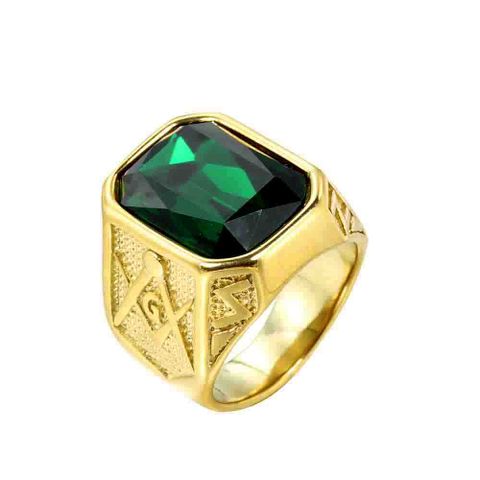 Wedding Rectangle Stainless Steel Inlay Glass Stone 18K Gold Plated Unisex Rings