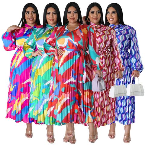 Regular Dress Vacation Streetwear Round Neck Long Sleeve Color Block Maxi Long Dress Holiday