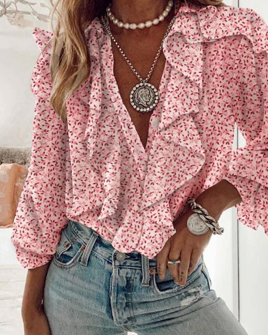 Women's Blouse Long Sleeve Blouses Elegant Printing Butterfly