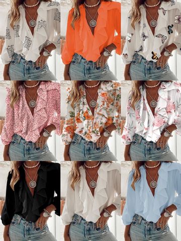 Women's Blouse Long Sleeve Blouses Elegant Printing Butterfly