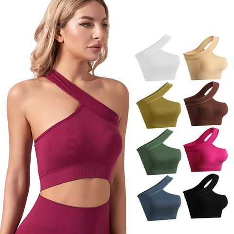 Simple Style Solid Color Nylon Oblique Collar Active Tops Vest