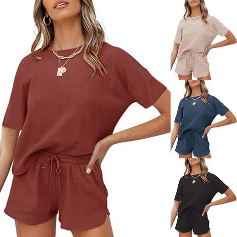 Daily Women's Streetwear Solid Color Cotton Blend Polyester Shorts Sets Shorts Sets