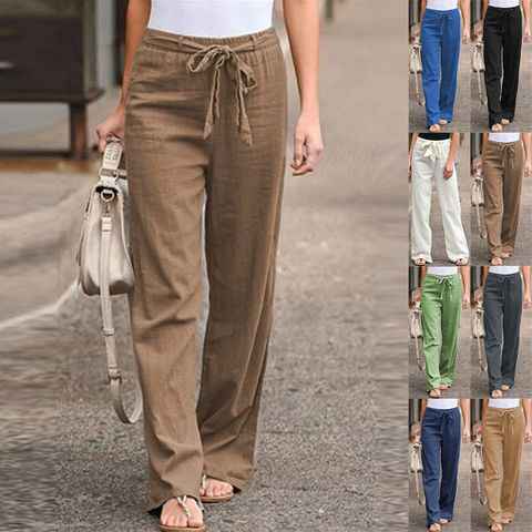 Women's Daily Street Casual Solid Color Full Length Casual Pants Wide Leg Pants
