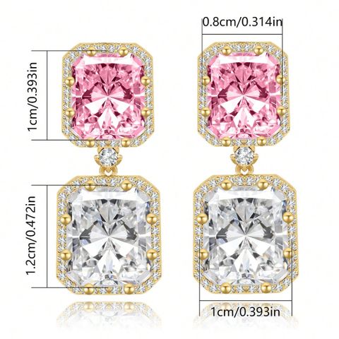 1 Pair Simple Style Square Inlay Copper Zircon K Gold Plated Drop Earrings