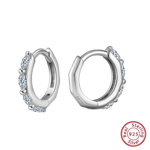 1 Pair Elegant Geometric Solid Color Polishing Inlay Sterling Silver Zircon White Gold Plated Hoop Earrings
