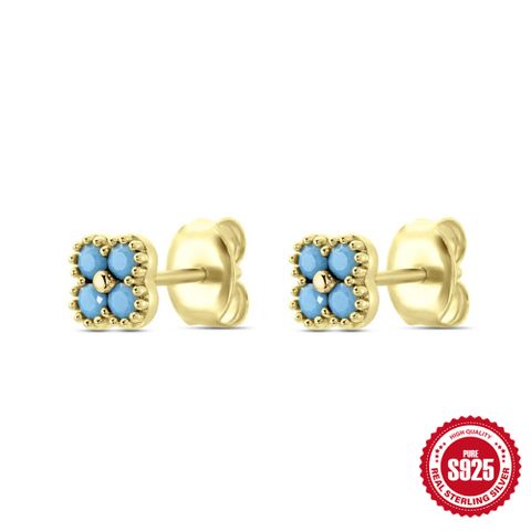 1 Pair Simple Style Geometric Petal Plating Inlay Copper Turquoise Rhinestones Ear Studs