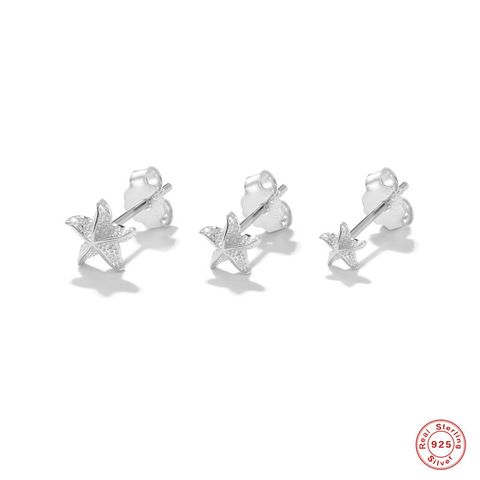 3 Pieces Set Simple Style Starfish Plating Sterling Silver Ear Studs