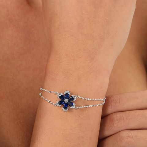Sterling Silver White Gold Plated Simple Style Shiny Flower Inlay Zircon Bracelets