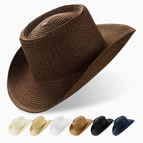 Unisex Casual Solid Color Crimping Big Eaves Straw Hat