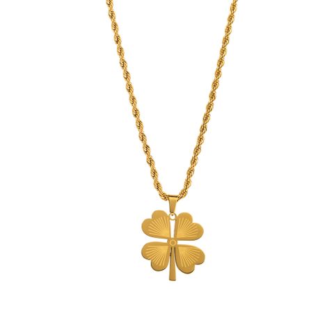 316 Stainless Steel  14K Gold Plated Elegant Simple Style Enamel Four Leaf Clover Pendant Necklace