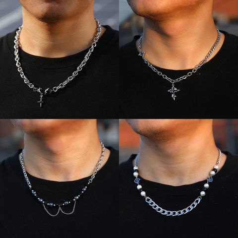 Hip-Hop Geometric Cross Solid Color Iron Plating Men's Pendant Necklace