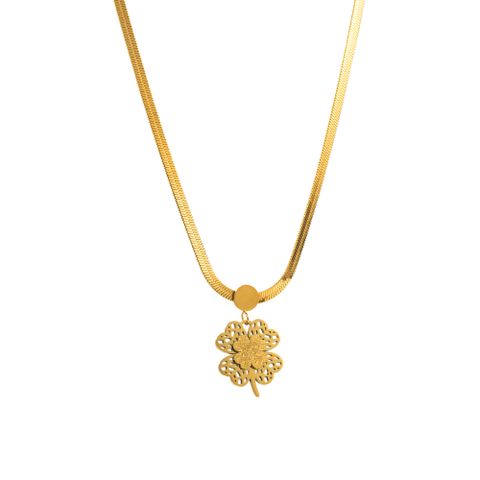 316 Stainless Steel  14K Gold Plated Vacation Simple Style Pentagram Four Leaf Clover Rhinestones Pendant Necklace