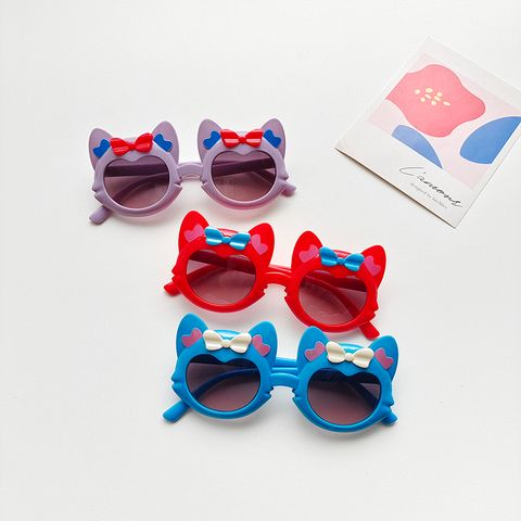Cartoon Style Sweet Artistic Cat Bow Knot Pc Resin Oval Frame Full Frame Kids Sunglasses