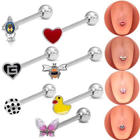 1 Piece Tongue Rings Funny Punk Animal Heart Shape Butterfly Stainless Steel Copper Painted Epoxy Inlay Acrylic Rhinestones White Gold Plated Tongue Rings
