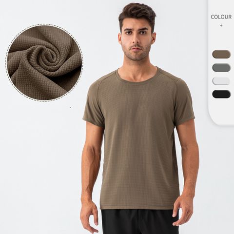 Lattice Solid Color T-shirt Men's Clothing