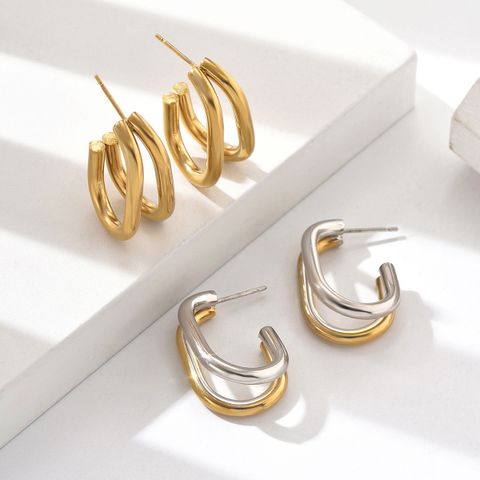 1 Pair Sweet Simple Style Classic Style Geometric 201 Stainless Steel 18K Gold Plated Ear Studs