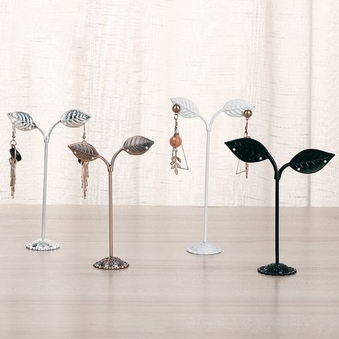 New Simple Wrought Iron Leaf Three-piece Earrings Jewelry Display Stand Jewelry Storage Rack Counter Display Wholesale