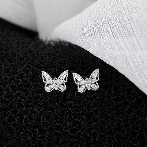 1 Pair Simple Style Butterfly Plating Inlay Sterling Silver Zircon Ear Studs