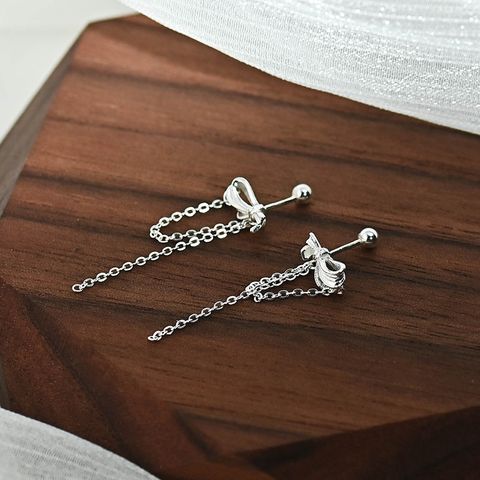 1 Pair Simple Style Bow Knot Tassel Plating Sterling Silver Drop Earrings