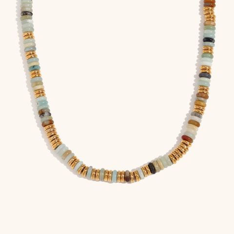 Retro Ethnic Style Geometric Stainless Steel Natural Stone 18K Gold Plated Necklace In Bulk