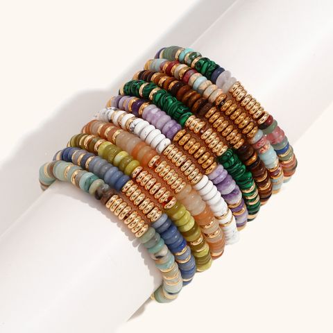 Retro Ethnic Style Geometric Stainless Steel Natural Stone 18K Gold Plated Bracelets In Bulk