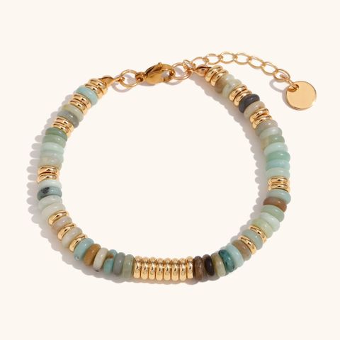 Retro Ethnic Style Geometric Stainless Steel Natural Stone 18K Gold Plated Bracelets In Bulk
