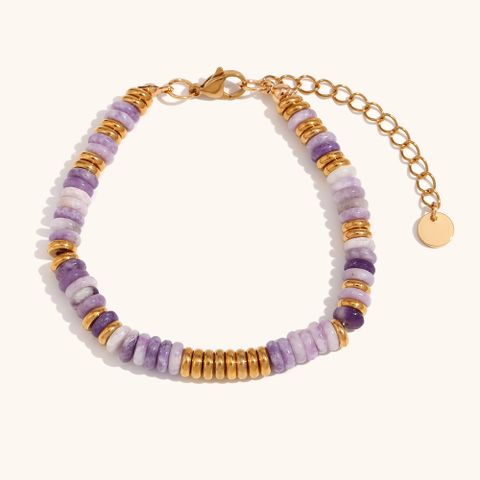Retro Ethnic Style Geometric Stainless Steel Natural Stone 18K Gold Plated Bracelets In Bulk