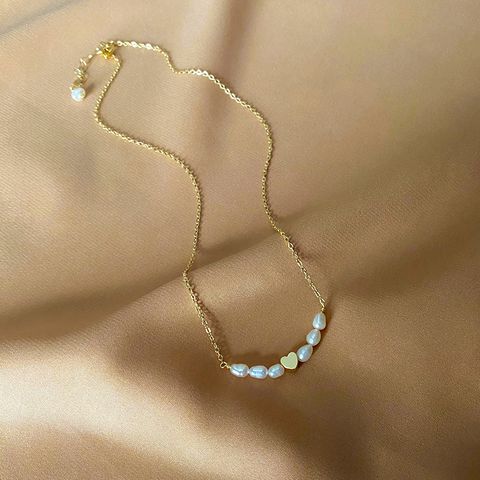 Simple Style Heart Shape Freshwater Pearl Copper Necklace In Bulk