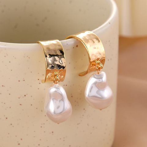 1 Pair IG Style Retro Irregular Pearl Plating Copper Drop Earrings