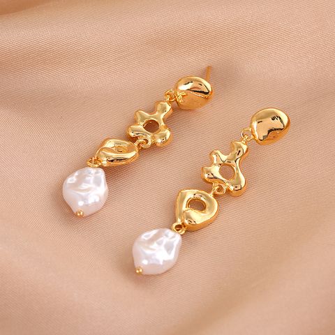 1 Pair IG Style Retro Geometric Pearl Plating Copper Drop Earrings