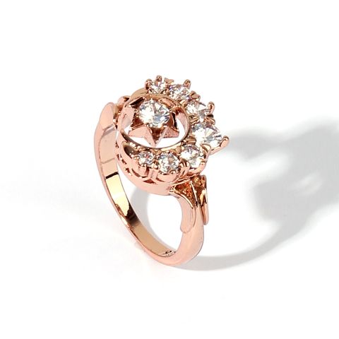Wholesale Casual Elegant Star Moon Copper Rose Gold Plated Zircon Rings