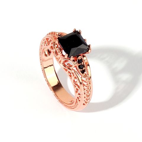 Wholesale Elegant Glam Luxurious Square Copper Hollow Out Inlay Rose Gold Plated Zircon Rings
