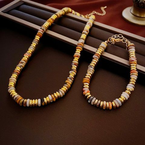 Natural Stone Copper Retro Geometric Beaded Bracelets Necklace