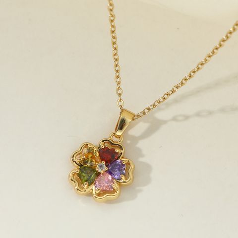 Copper Elegant Luxurious Queen Flower Inlay Zircon Pendant Necklace