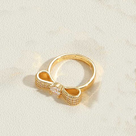 Wholesale Vintage Style Simple Style Commute Geometric Copper Inlay 14K Gold Plated Zircon Open Rings