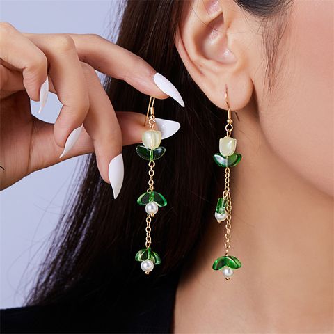 1 Pair Simple Style Classic Style Flower Patchwork Alloy Resin Drop Earrings