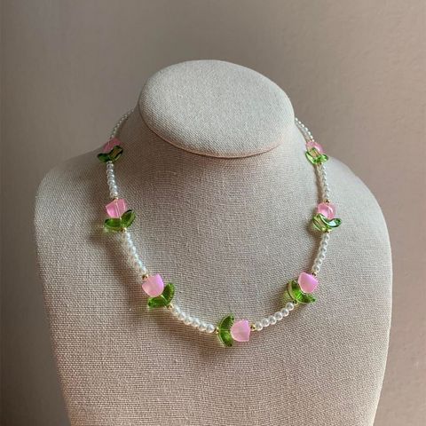 Sweet Tulip Alloy Beaded Women's Bracelets Necklace