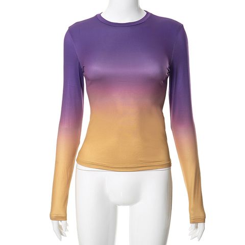Women's T-shirt Long Sleeve T-Shirts Streetwear Gradient Color