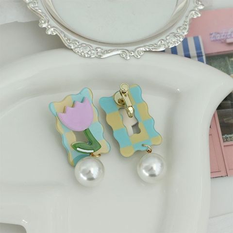 1 Pair Sweet Flower Arylic Drop Earrings