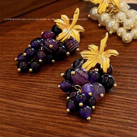 1 Pair Cute Pastoral Grape Plating Alloy Resin Drop Earrings