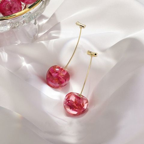 1 Pair Sweet Cherry Plating Alloy Resin Drop Earrings