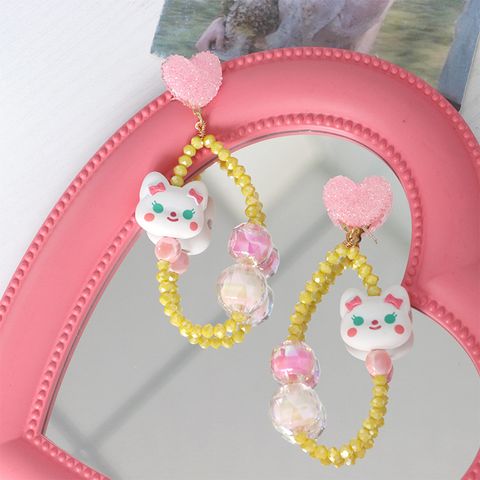 1 Pair Cute Heart Shape Cat Crystal Drop Earrings