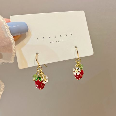 1 Pair Sweet Strawberry Plating Inlay Alloy Glass Drop Earrings